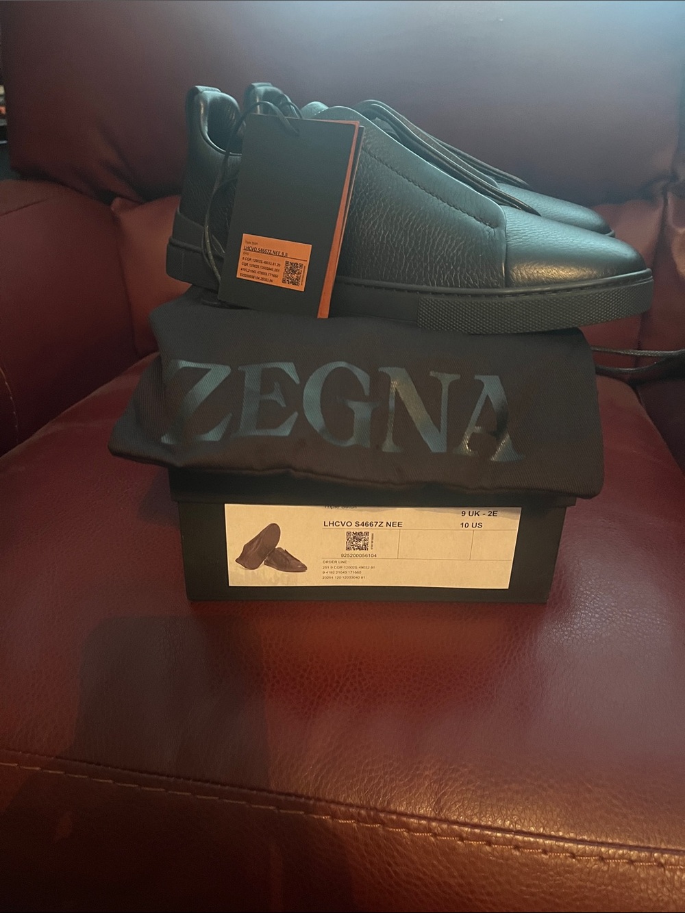 Zegna Men’s Black Leather Slip-On Sneakers